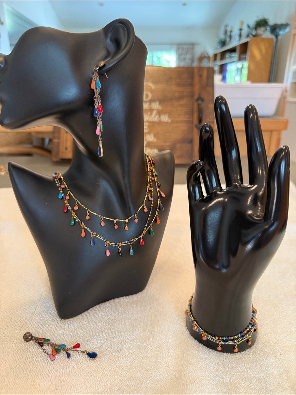 Handcrafted Multi-Color Teardrop Necklace, Bracelet& Earrings